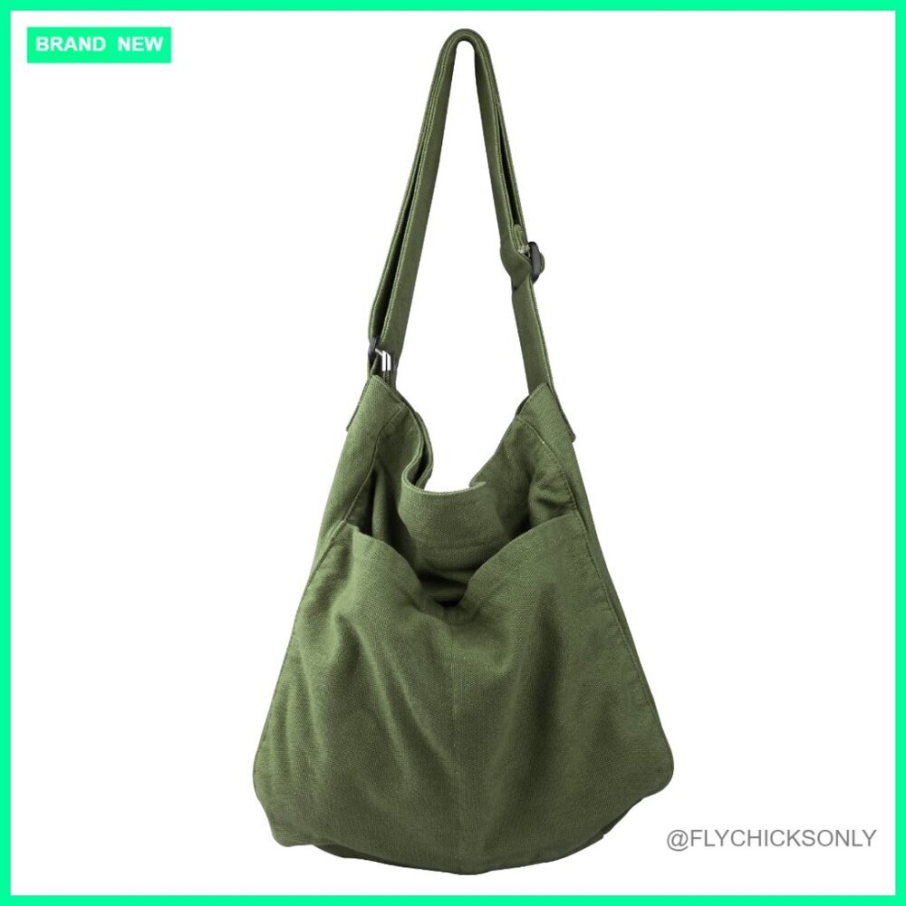 Canvas Hobo Tote Bag with Multiple Pockets for Travel Work Casual